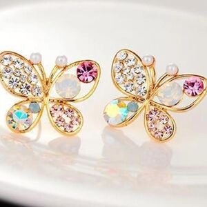 Elegant Gold Butterfly Earrings with Crystals
